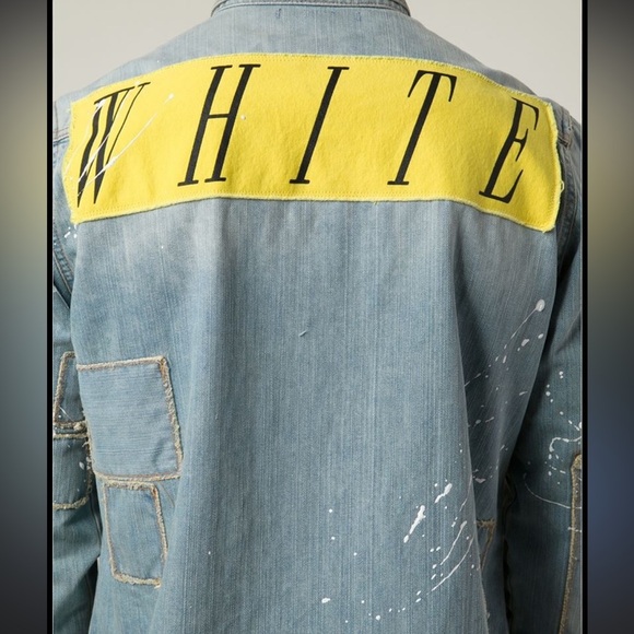 Men's OFF WHITE Logo Damaged light Denim Shirt/Light Jacket Size Large - Picture 12 of 15